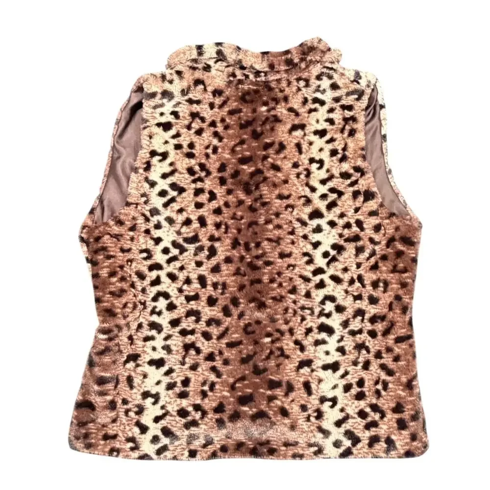 Cejon Faux Fur Leopard Print Vest Brown Black Medium Hook Eye‎ Cozy Whimsigoth